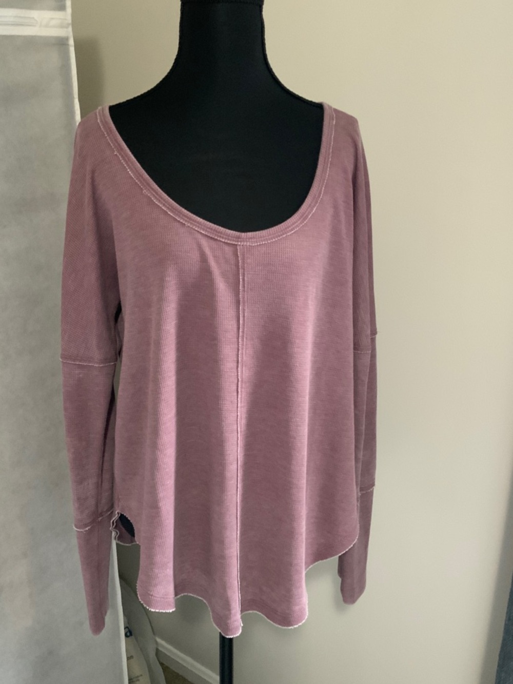 Lucky Brand Washed Mauve Scoop-Neck Long Sleeve Top